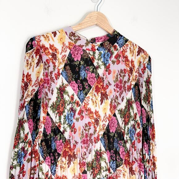 Anthropologie Maeve Shara Pleated Midi Dress Floral Modest | Pink White | SZ S - Picture 6 of 15